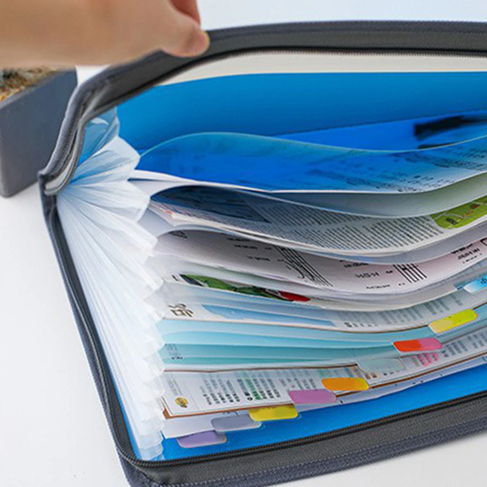 4 Layer Zipper File Folder Organizer with 13 Pockets Large Capacity Multi Compartment Document Holder Student Exam Paper Storage