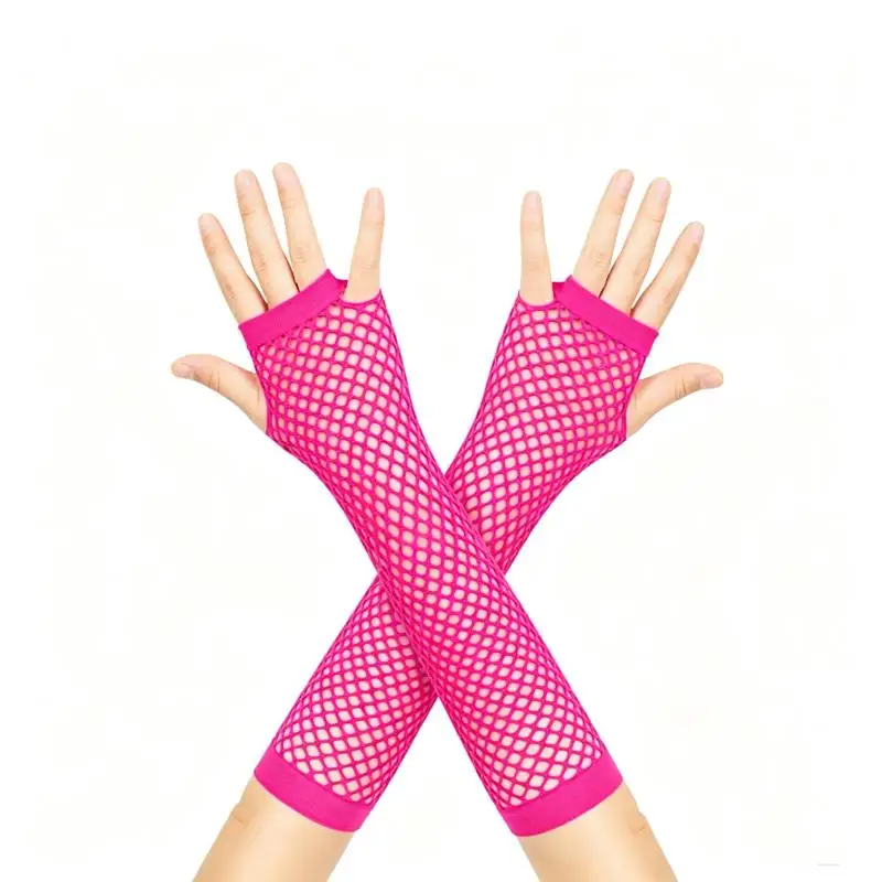 Black Fishnet Fingerless Long Gloves Soft Elastic Sexy For Halloween Cosplay Punk Parties Stage Shows〔Funny〕