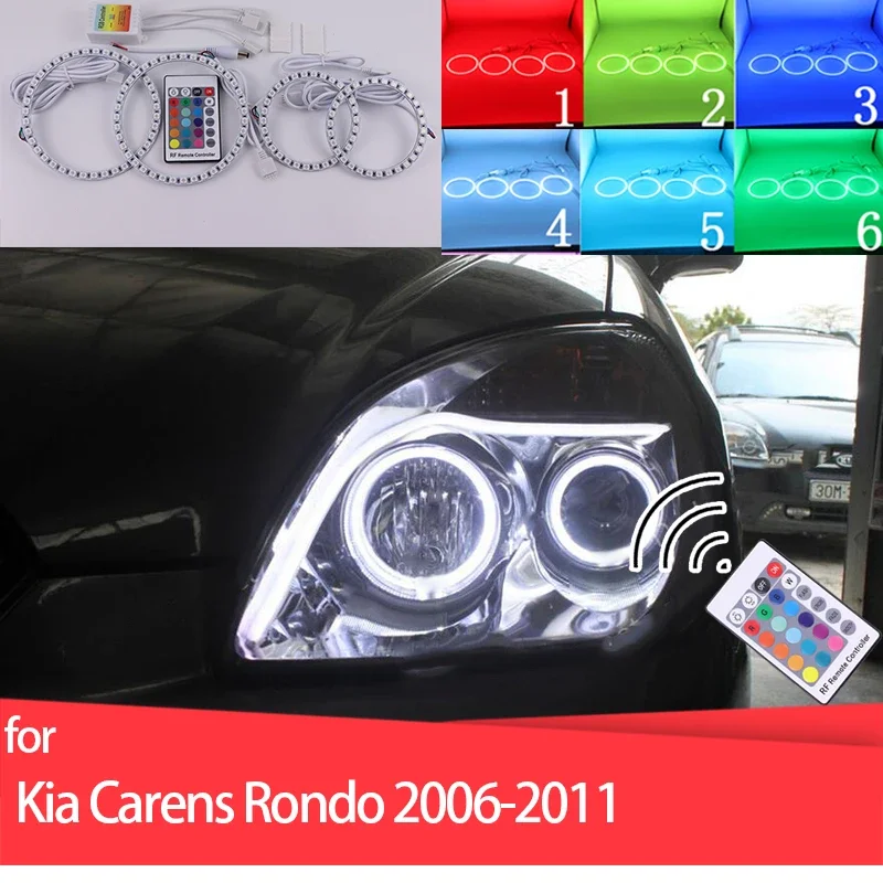 

LED Light Ring RGB multi-colored RF Remote Control Ring Angel Eyes for Kia Carens Rondo 2006-2011 Car Headlight Accessories