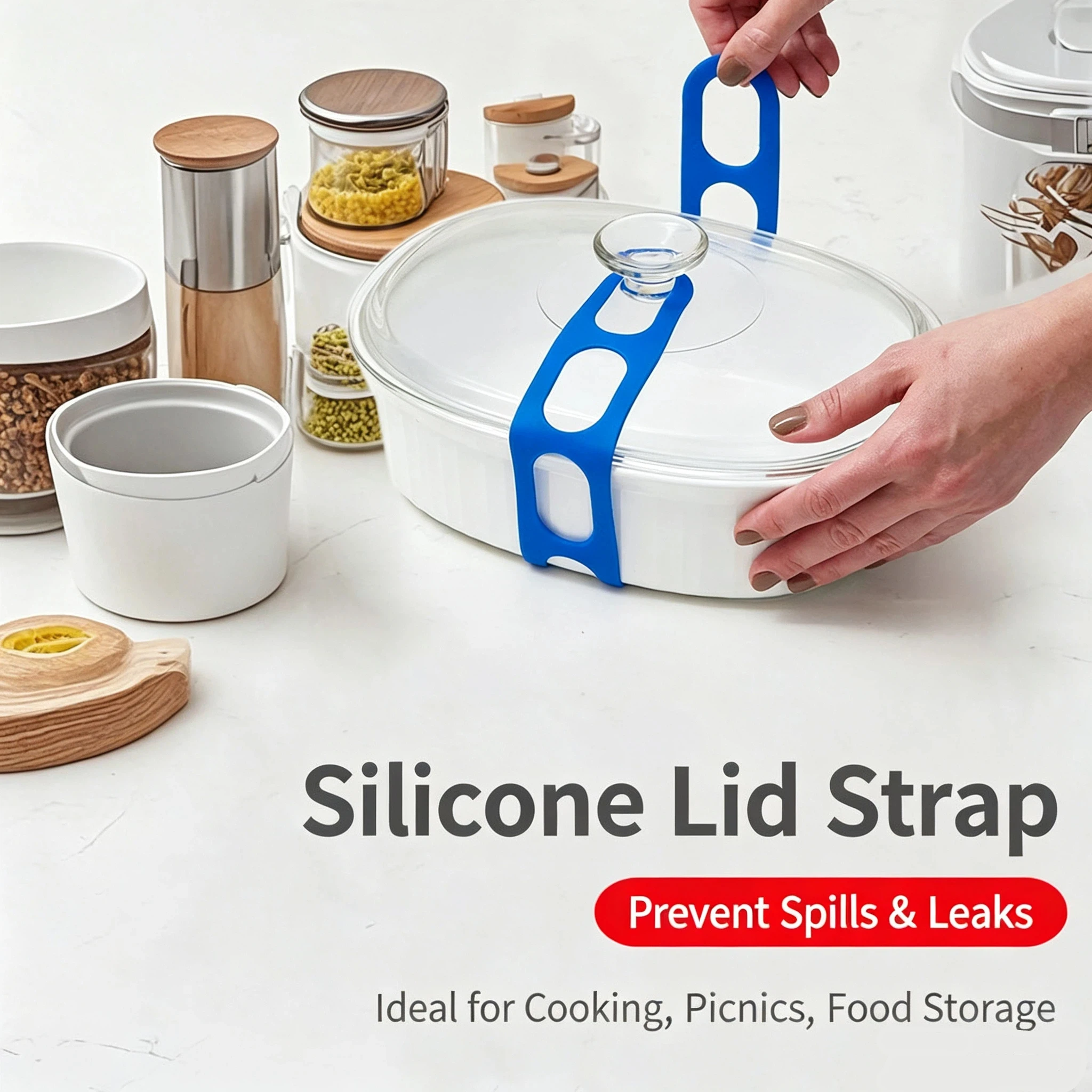 Silicone Lid Strap Reusable Universal Lid Fixing Belt Elastic Band  Outdoor Camping Camping Cookware Camping Equipment