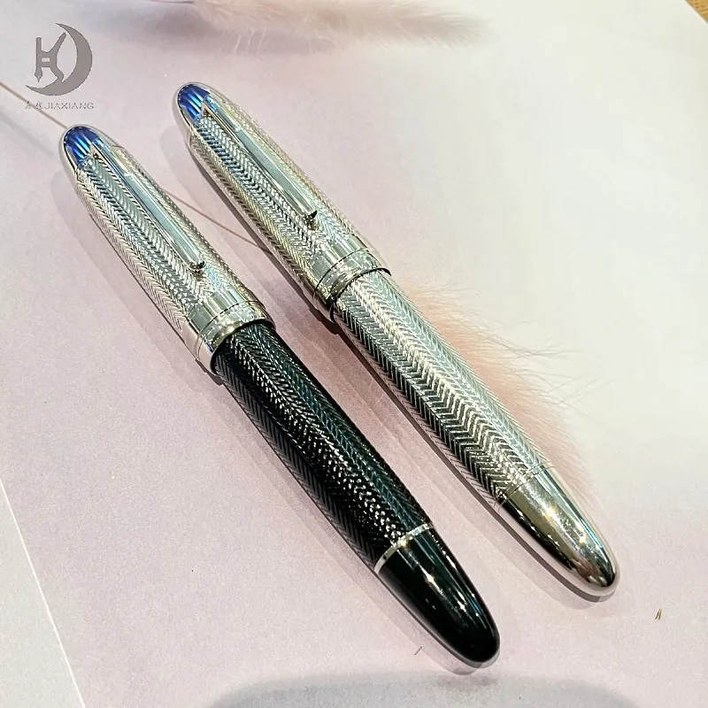 JD 129, Luxus-Stift, Iridium-Spitze und Tintenkonverter, hochwertige große goldene Kalligraphie-Füllfederhalter aus Metall mit silbernem Clip für Souvenir – Detail 4