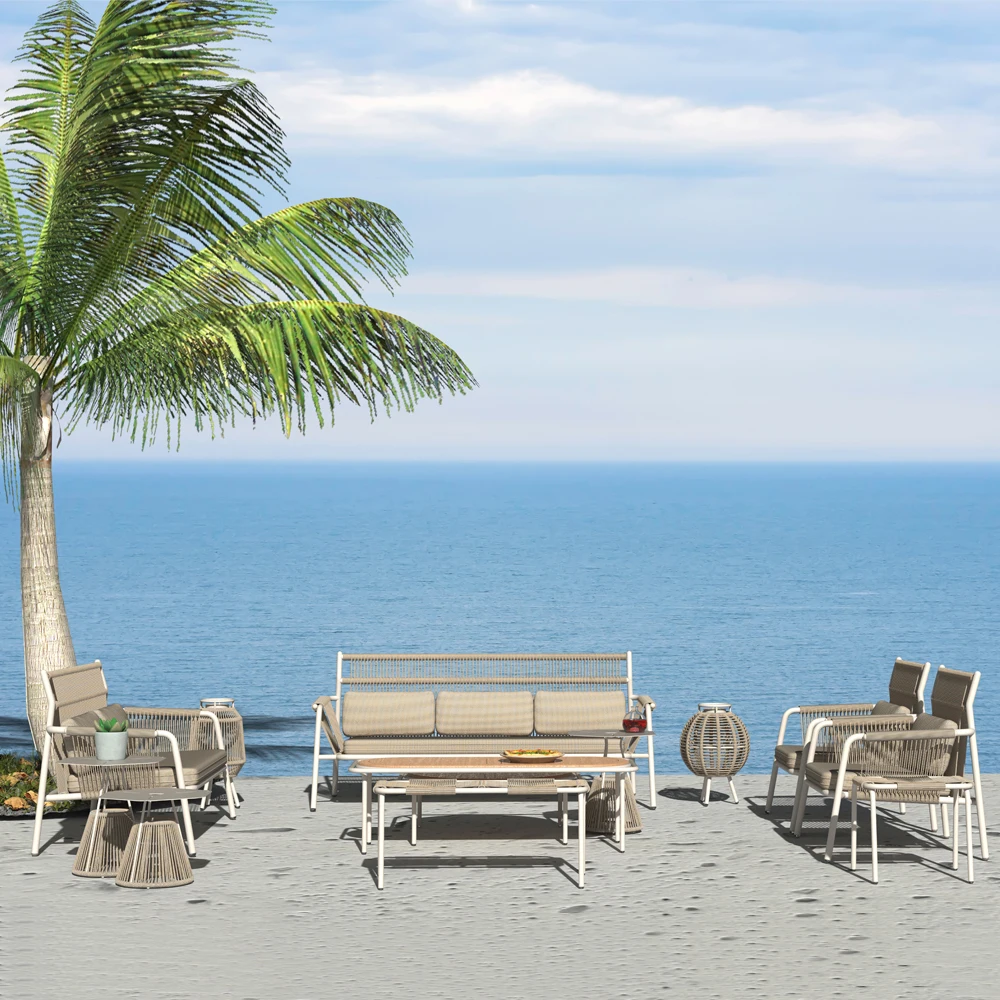 

Outdoor Conversion Garden Sofa Set Aluminum Wicker With Fabric For Outdoor Use In Pool Park Beach