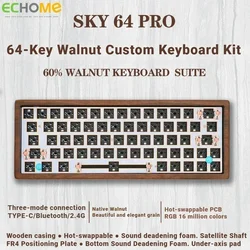 ワイヤレストランシーバーメカニカルキーボードキット,tri-mode,bluetooth,ホットスワッフ,rgbシール,カスタム木製ゲーミングキーボード,ギフト,64, 64, 68, 68