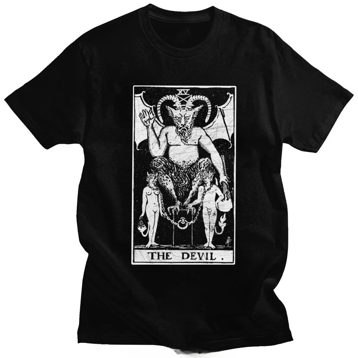 Men Short Sleeve Cotton Major Arcana Fortune Telling Occult T-shirt Summer Tee Top Novelty The Baphomet Devil Tarot Card T