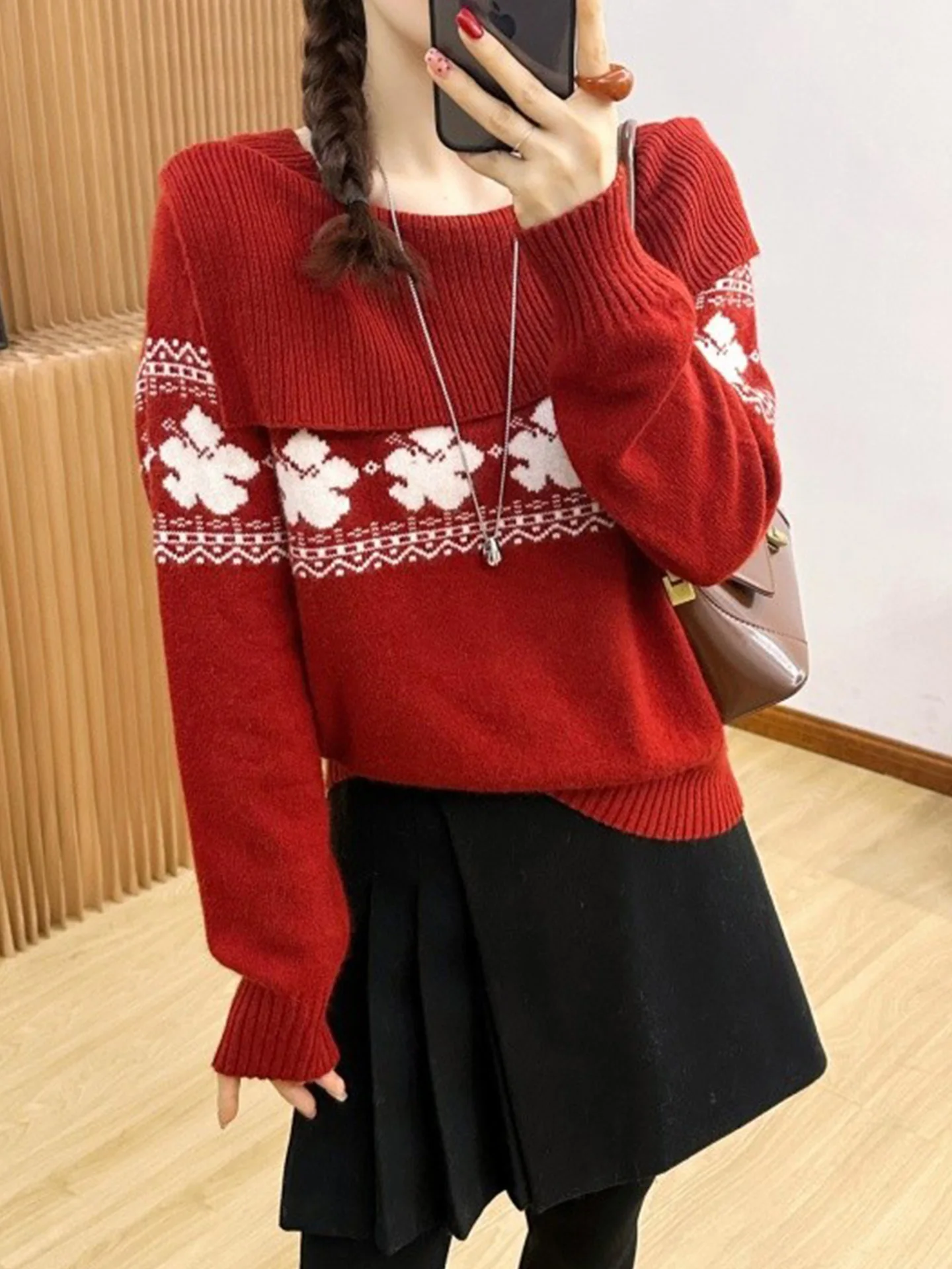 

Spring New Arrival Women's Fair Island Set Knitted Slimming oulder Bared Color Blo Floral Embroidery High Waist Pant