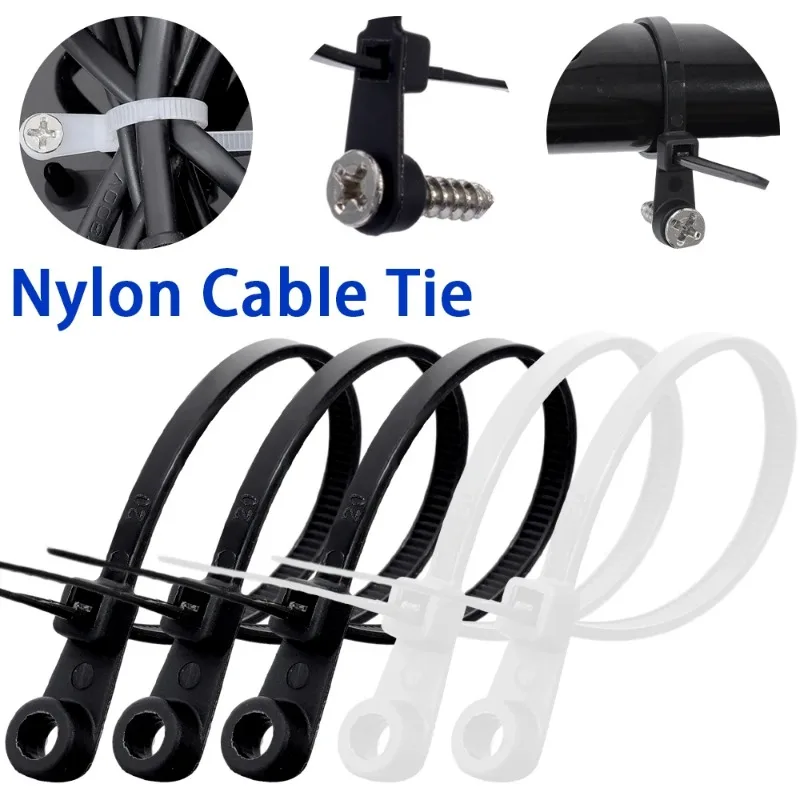 100Pcs Nylon Fixed Ties Creative Screw Hole Tie Self Locking Loop Wrap Bundle Tie Cable Wire Fasten Organizer Wiring Accessories