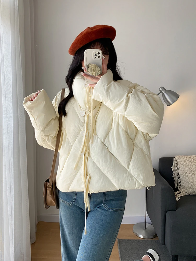 

White Duck Down Jackets Women Clothes 2023 Sweet Puffer Coats Short Stand Parkas Winter Warm Coat Female Jaqueta Feminina