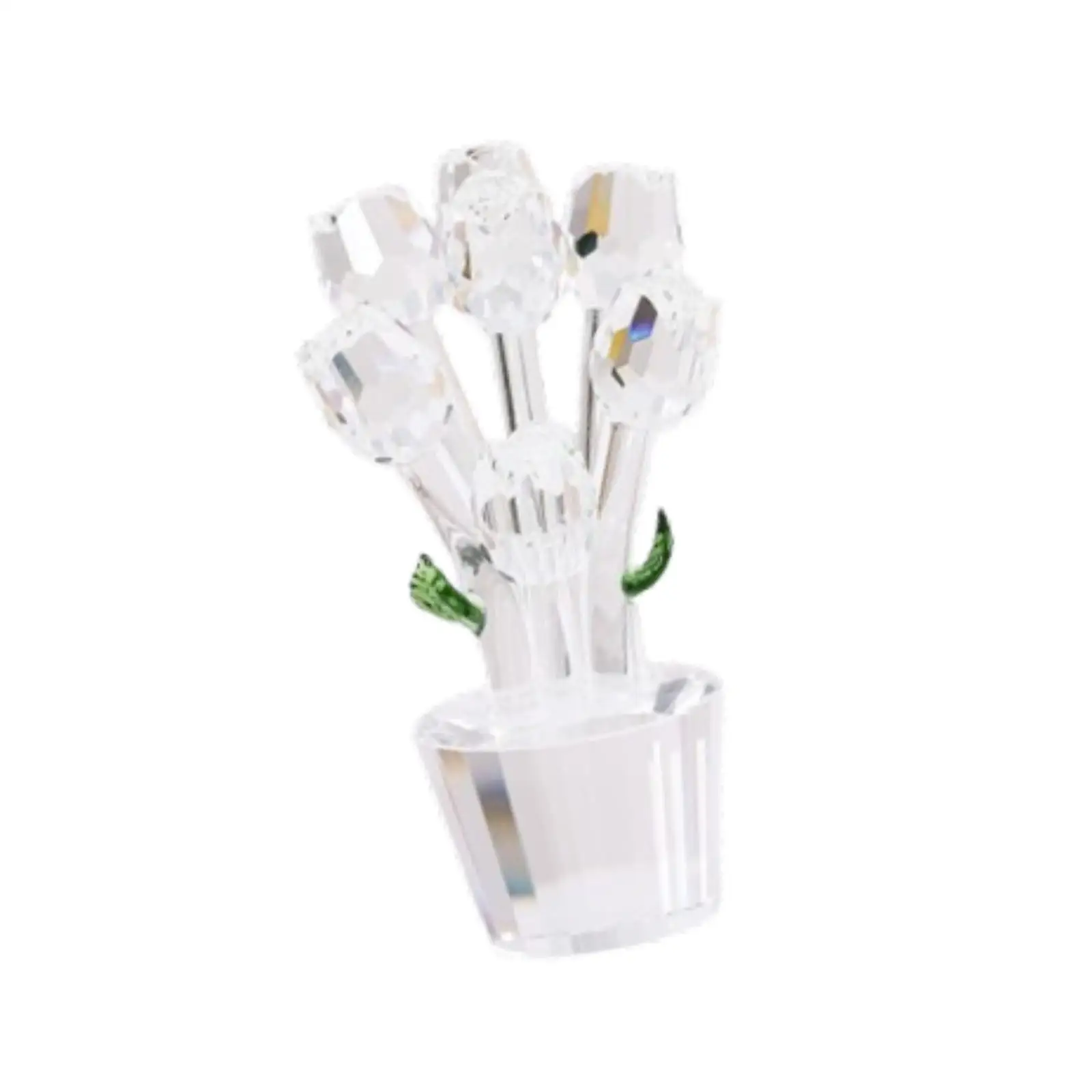Realistic Crystal Glass Roses Flowers Bouquets Ornament Miniature Home Decor for Bookshelf Cabinet Wedding Party Gift for Women