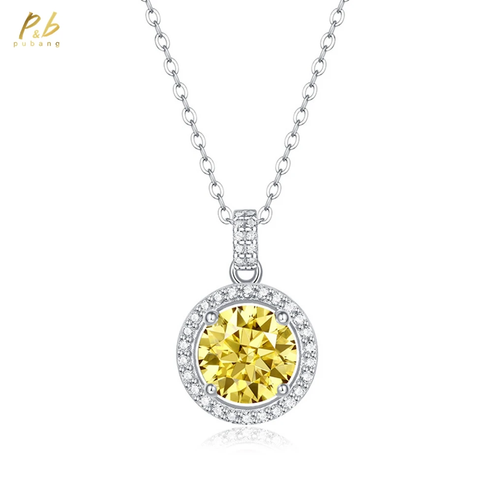 

PuBang Fine Jewelry настоящее серебро 925 пробы 3EX VVS1 1-3 карата желтый муассанит бриллианты кулон с драгоценными камнями ожерелье оптом