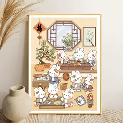 DIY Cartoon Lovely Rabbits Painting Cross Stitch Complete Kits Embroidery Needle Arts & Craft Printed Canvas Home Decoration