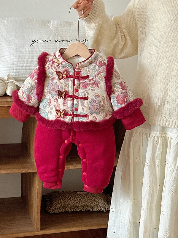 

Детский новогодний наряд, зимняя одежда, жилет для одного года для девочек, комбинезон, комплект из двух предметов, длинные штаны с высокой талией для поездок на работу, полиэфирное волокно