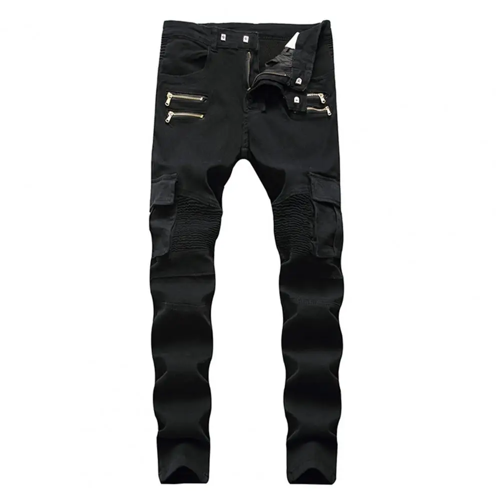 Pantalones Cargo para motocicleta, plisados, con múltiples bolsillos, Color sólido, ropa de calle ajustada, pantalones pitillo de cintura media de Hip Hop, pantalones BIker