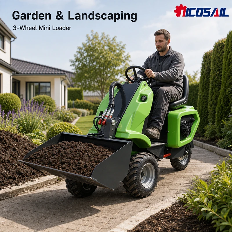 Three Wheel Skid Steer Loader Compact Utility Loader for Landscaping Farm and Municipal Work Mini Loader