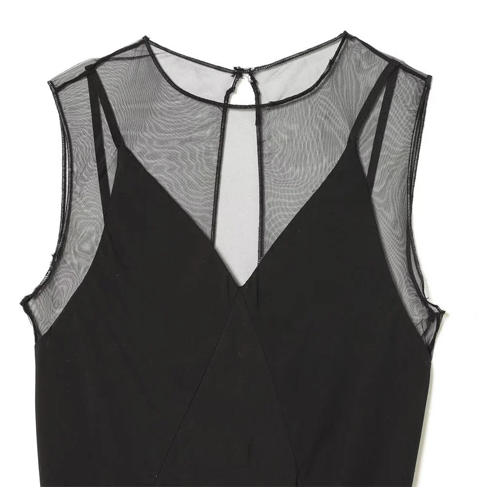 Robe longue sensuelle pour femmes, nouveau Design français, col rond, sans manches, tempérament élégant, Perspective, hiver