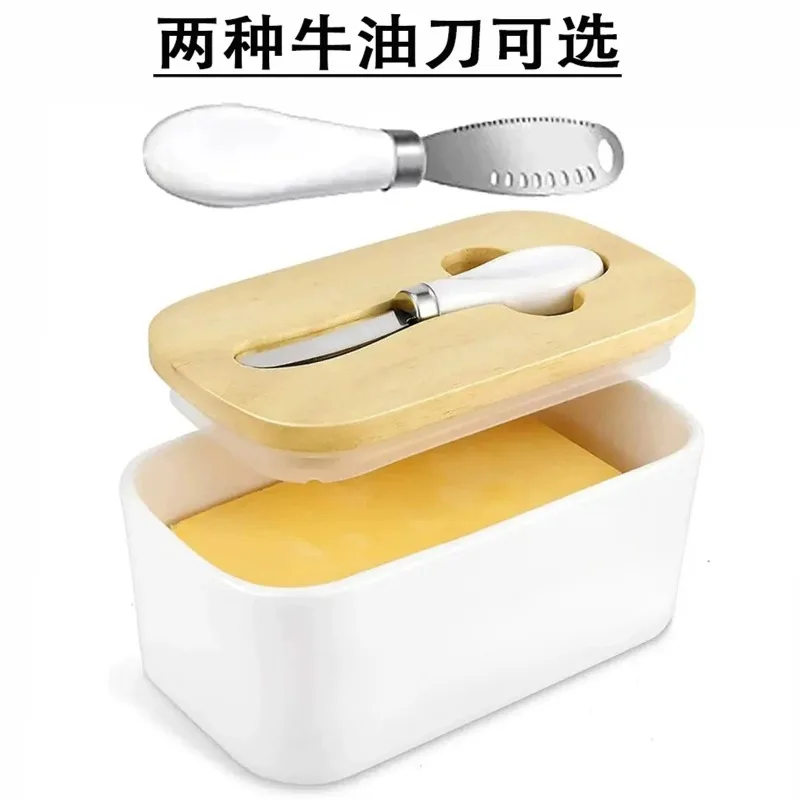 Ceramic butter box with lid spatula rectangular household cheese fresh-keeping sealed jar butter box