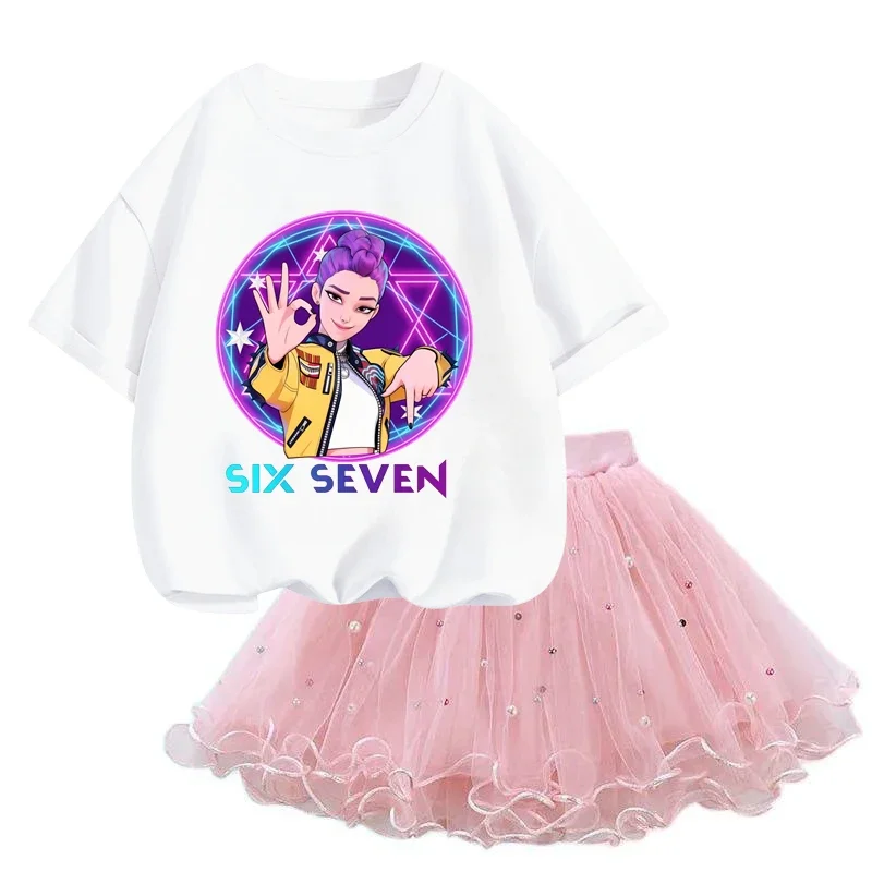 

Летнее платье-пачка для девочек в стиле K-pop Demon Hunters, модное повседневное платье принцессы для вечеринок с мультяшным принтом