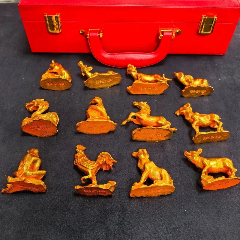 12 Zodiac Year Full Set Copper Dog Rat Ox Rooster Snake Lucky Charms Dragon Sheep Monkey Pig Decorative Crafts Copper Gilt