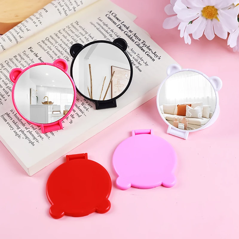 

Bears Ears Vertical HD Makeup Mirror Portable Foldable Vertical Dual-Use Desktop Mirror Affordable Student Handle Makeup Mirror