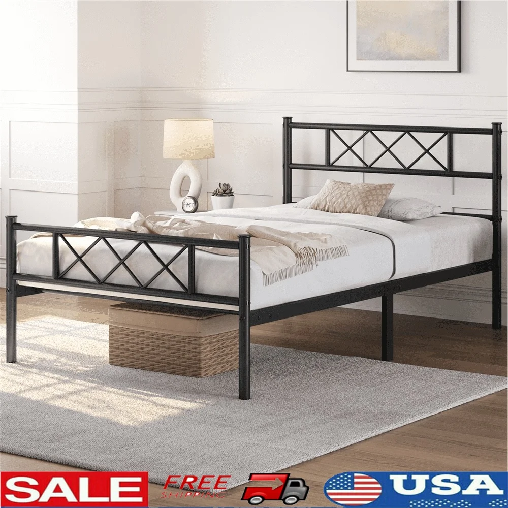 

Durable Metal Bed Frame with Headboard Footboard Twin XL Supports 350lbs Underbed Storage Easy Maintenance No Box Spring