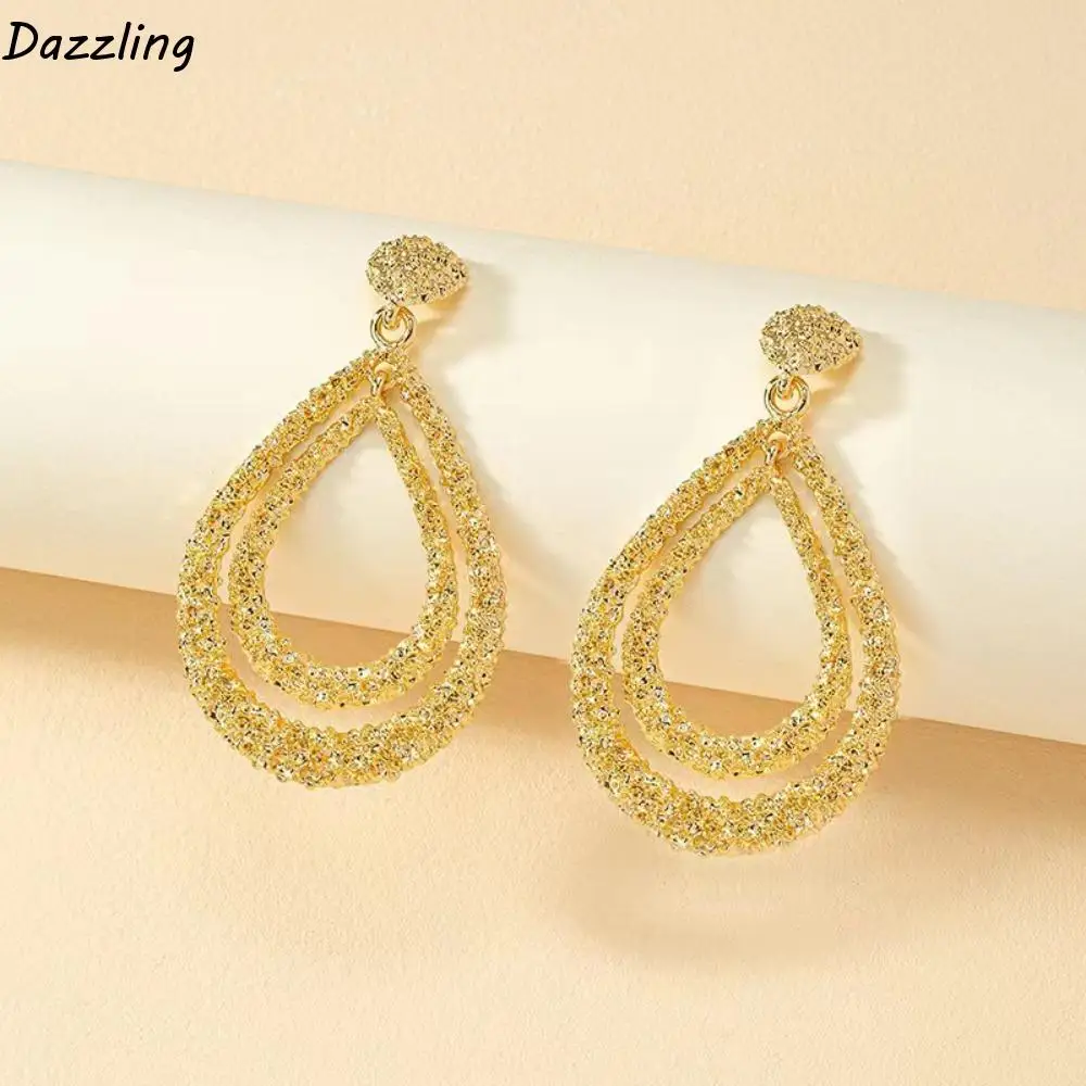 Double Layer Water Drop Earrings Teardrop-shaped Solid Color Hollow Round Earrings Alloy Hoop Earring Pendant