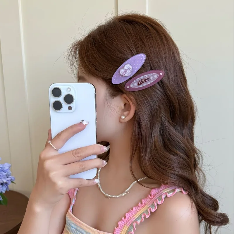 

2pcs/set Dopamine Hair Clips Polka Dot Heart Duck Clips Plaid Letters Side Snap Barrettes for Bangs New Multi-Color Hairpins