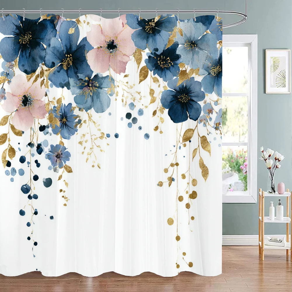 

Watercolor flowers and plants Patterns Shower Curtain, Bathroom Decorative Shower Curtain, Waterproof Shower Curtain with Hooks