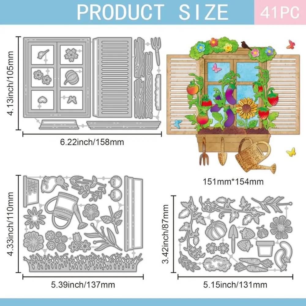 Window Frames Cutting Dies for Card Making Garden Flowers Leaves Die Cuts Fences Grass Pumpkins Borders Metal Die Cut Dies
