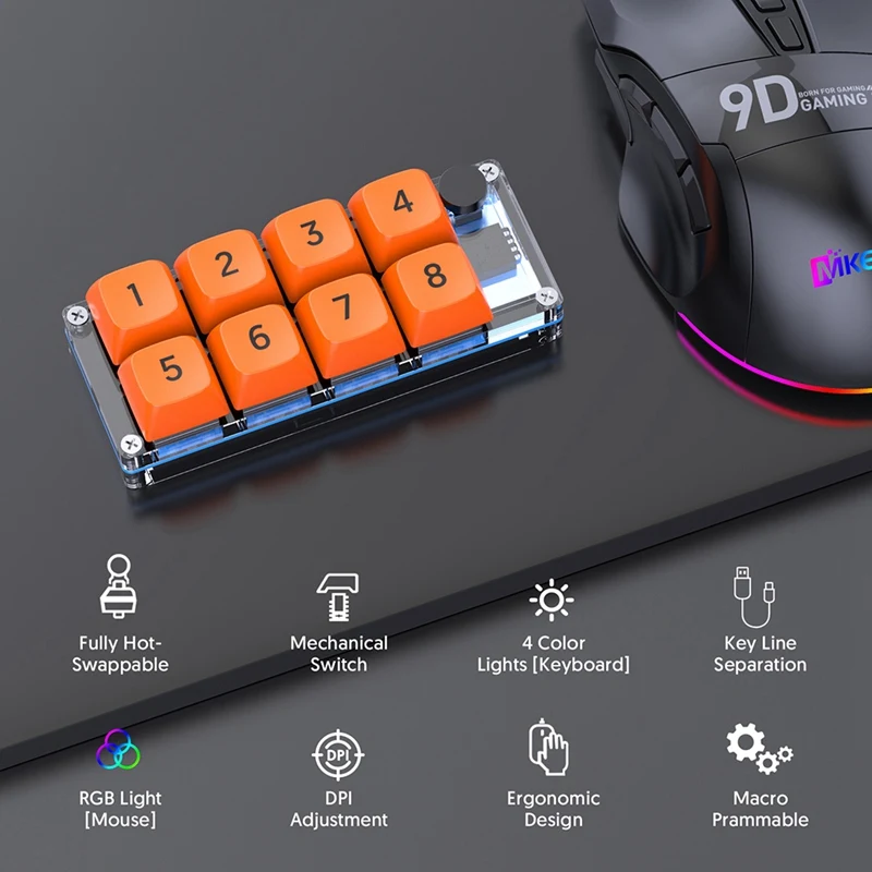 MKESPN RGB برمجة لوحة المفاتيح الميكانيكية المخصصة وماوس الألعاب كومبو 8 مفتاح نسخ لصق زر صغير جزء ل Photoshop Hotswap