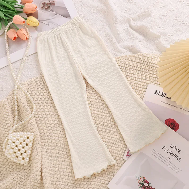 Kids Girls Summer Thin Wide Leg Pants 2024 New Arrival Children Casual Loose Silk Flare Pants Princess Casual Pants Korean Style