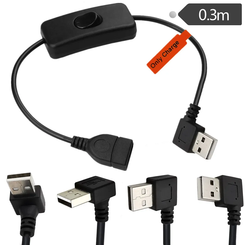 USB Switch Extension Cable Support Data Transmit and Power Supply with On/Off Power Switch for LED Strips, USB Devices