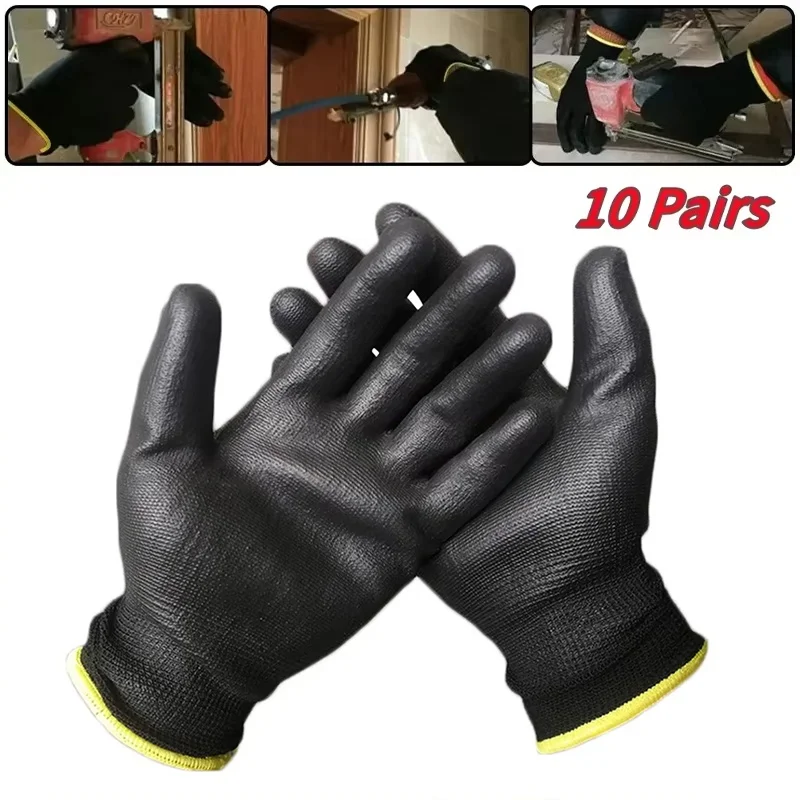 10 Pairs Durable PU Coating Wear-Resistant Safety Gloves For Builders Fishing Garden Work Non-slip ESD Protection Safety Gloves