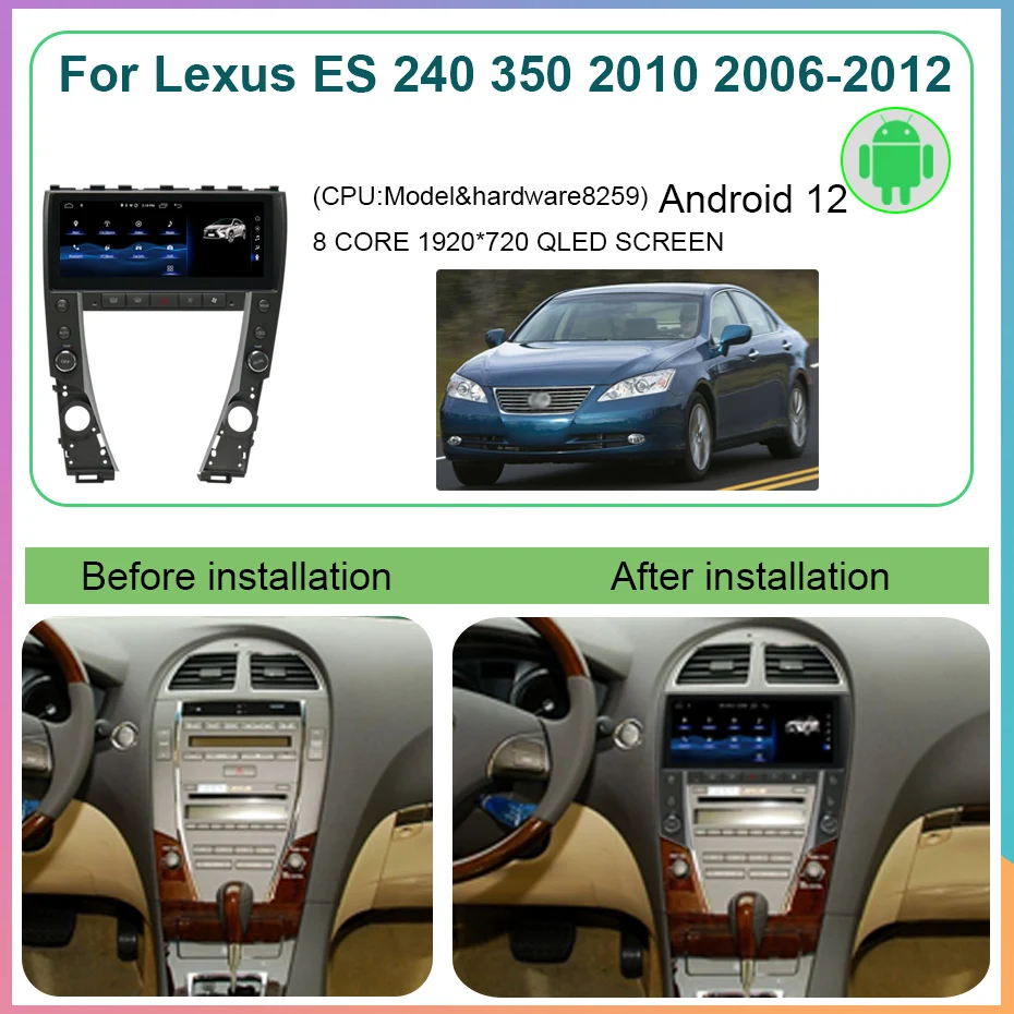 Android 12 per Lexus ES 240 350 2010 2006-2012 sistema di navigazione GPS autoradio Bluetooth Wireless Carplay 6G + 128GB