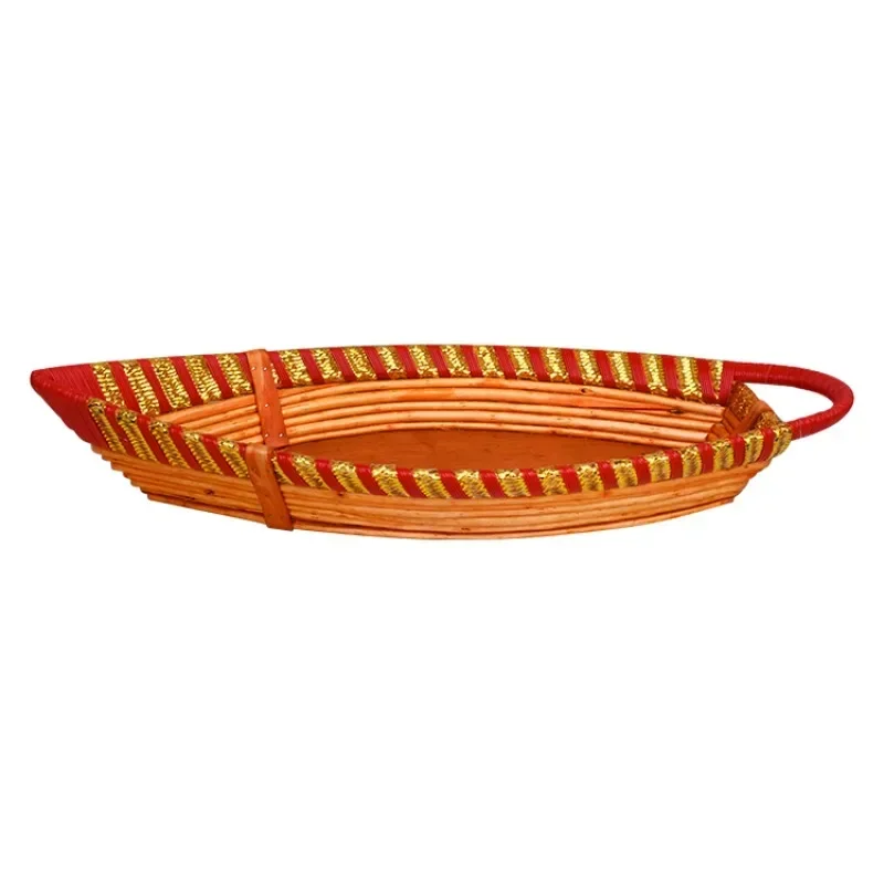 

Factory Supplier Decoration Boat Shape Wicker and Woodchip Woven Basket for Vegetable or Fruit Storage