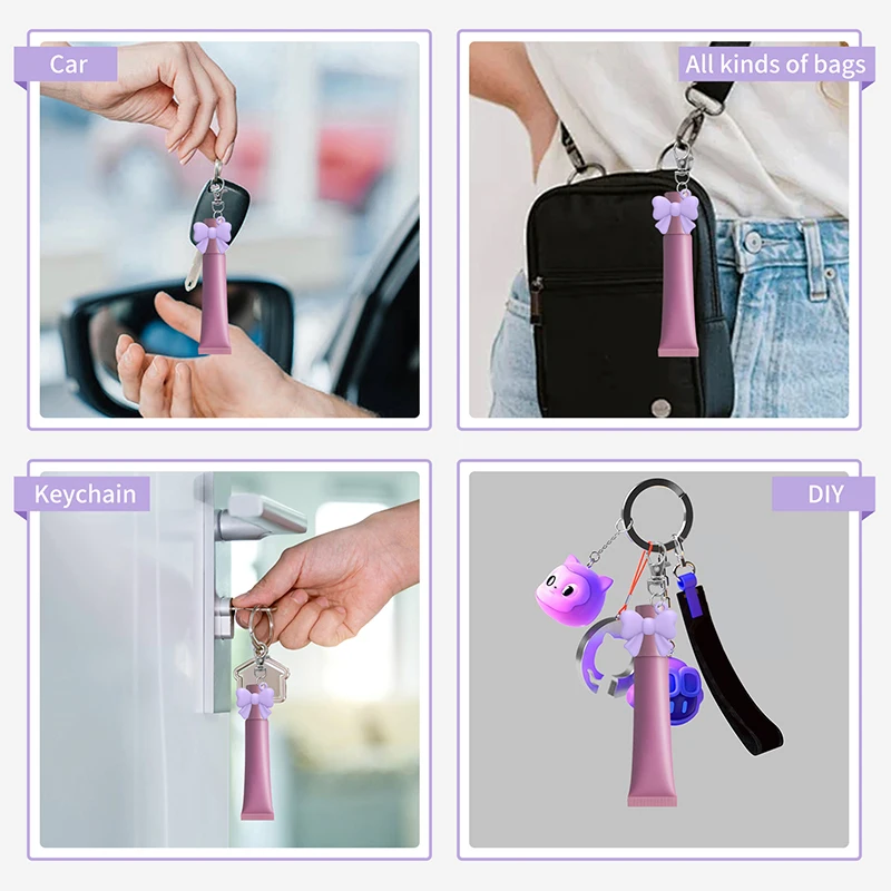Lipstick Storage Cap Makeup Tool Accessories Silicone Lip Balm Keychain Cap Bag Pendant Key Ring Lip Gloss Keychain Cap Durable