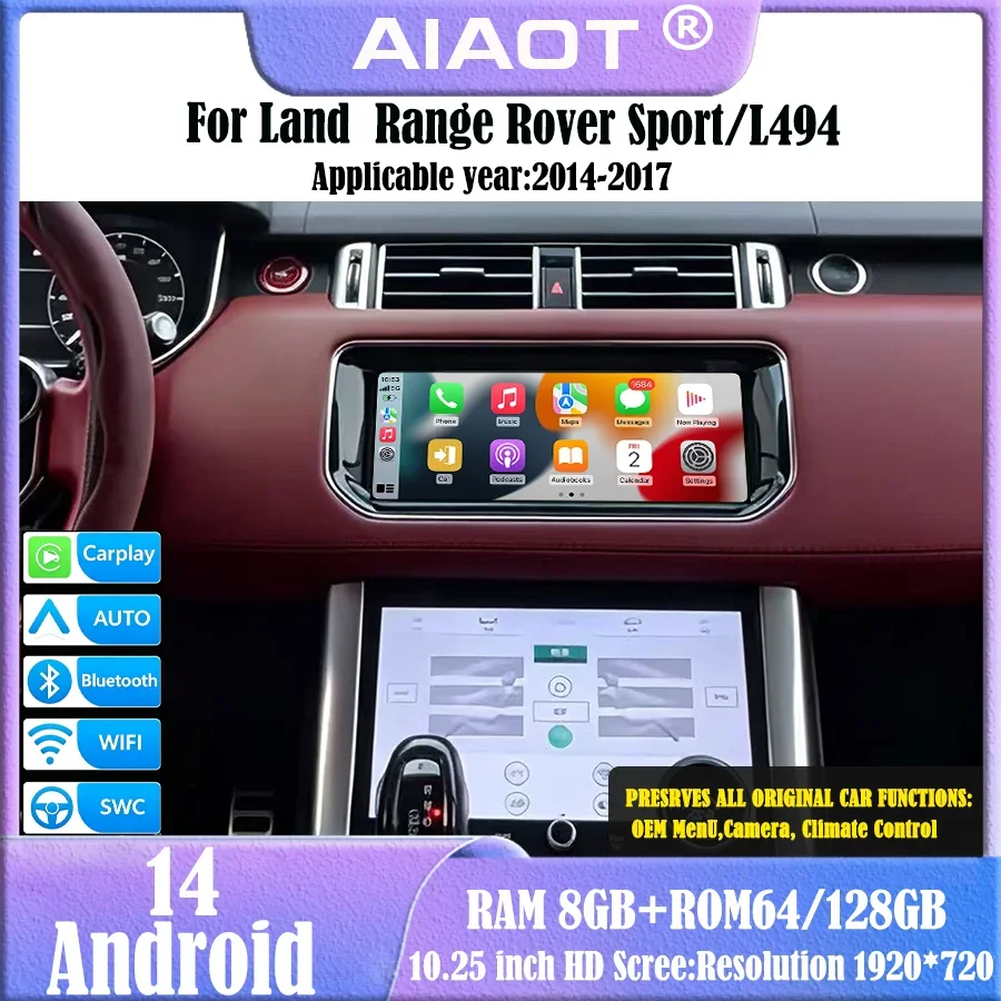 CarPlay Android 14 For 2014-2017 Land Rover Sport/L494 10.25 inch Radio Multimedia Player  with 4G   Bosch Harman Screen