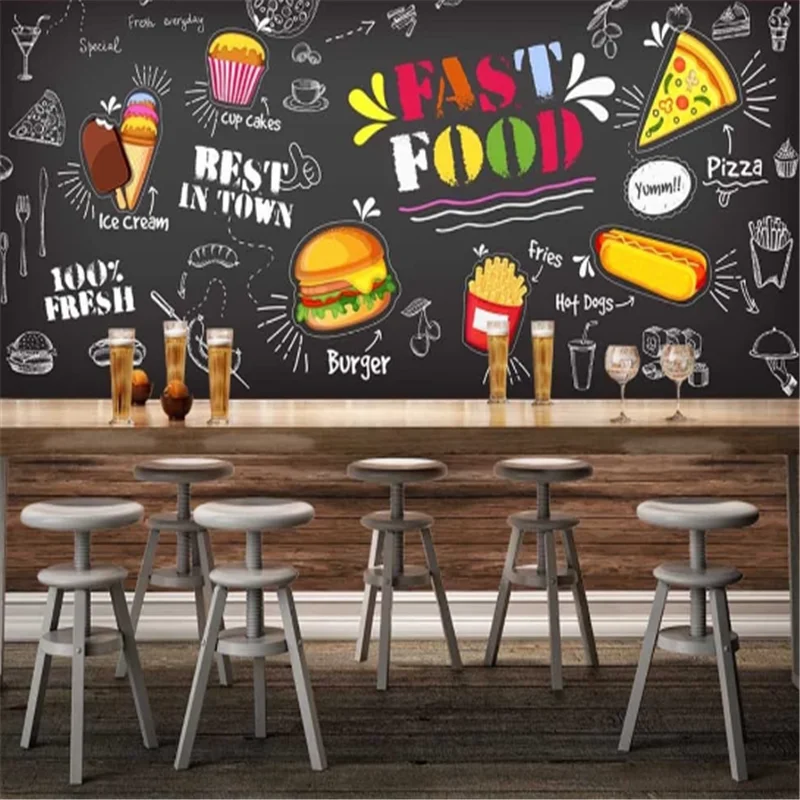 Custom pizza Burgers Restaurant Background Wall Mural Wallpaper 3D Snack Bar Hamburger Western Fast Food Hot Dog Wall Paper 3D