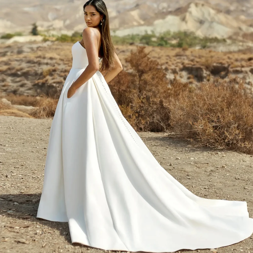 YCJ una línea sin tirantes vestido De Novia sin mangas personalizado Vestidos De Novia De satén espalda abierta cremallera hasta el suelo nuevos Vestidos De Novia