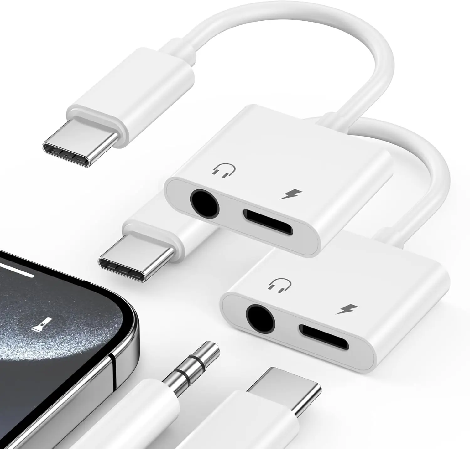 

JonISerl Headphone Adapter, 2 Pack USB Type C to 3.5 mm Headphones/Earphones Aux Audio and Charge Jack Adapter Splitter Dongle