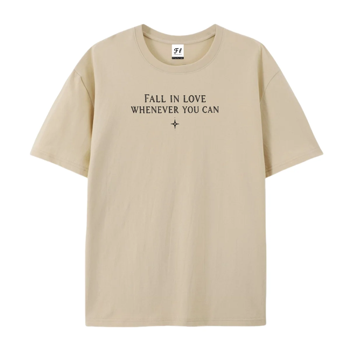 Minimalist Inspirational Text T-Shirt Fall In Love Whenever You Can Tee Back Line Art Graphic Shirt Salt Plant Moon Cocktail