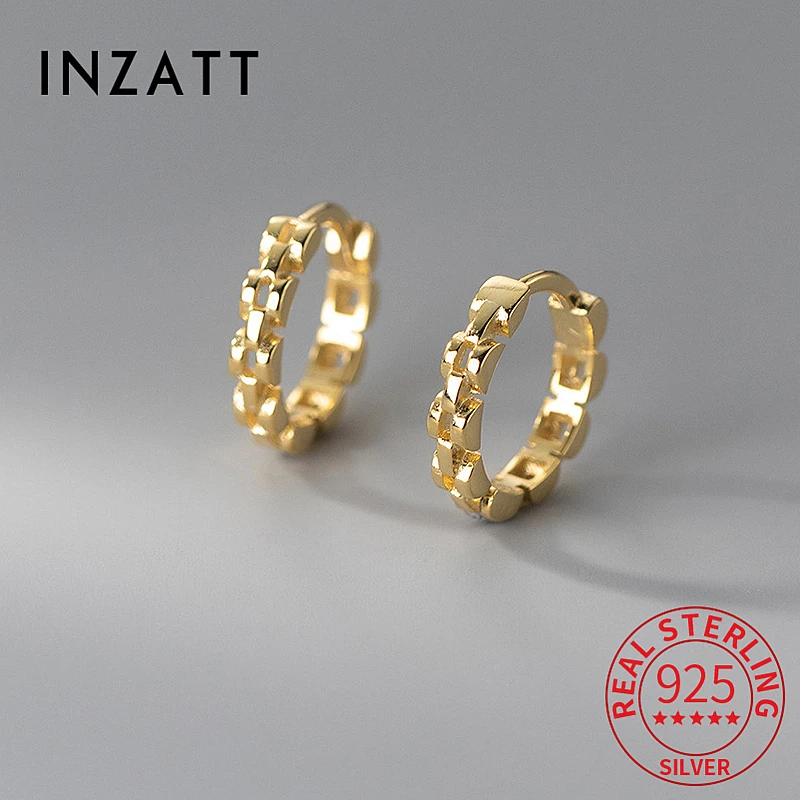 

INZATT Real 925 Sterling Silver Chain Hoop Earrings for Women Classic Fine Jewelry Minimalist Accessories