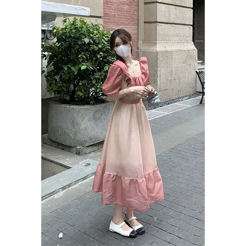 

Women Dress Summer Vintage Ruffled Collar Design Sense Mid Length Dress Court Style Niche Slim Birthday Dress Female