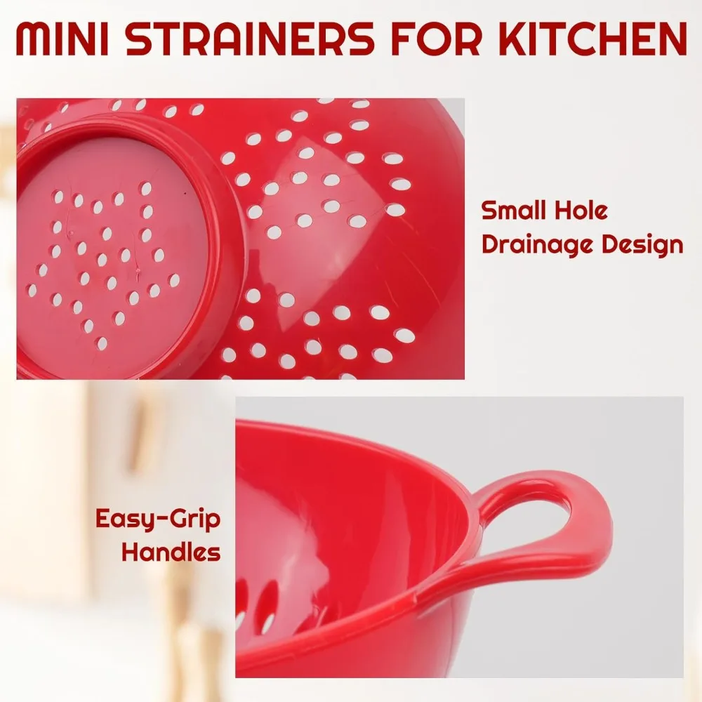 8 قطع مصفاة صغيرة للمطبخ، مصفاة بلاستيكية ملونة، وعاء مصفاة فواكه صغير بمقابض مزدوجة، مصافي توت متينة