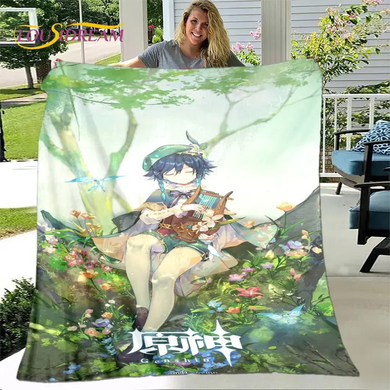 3D cartoon game Genshin blow blanket, flannel blanket throw blanket, soft warm blanket for living room bed sofa gift