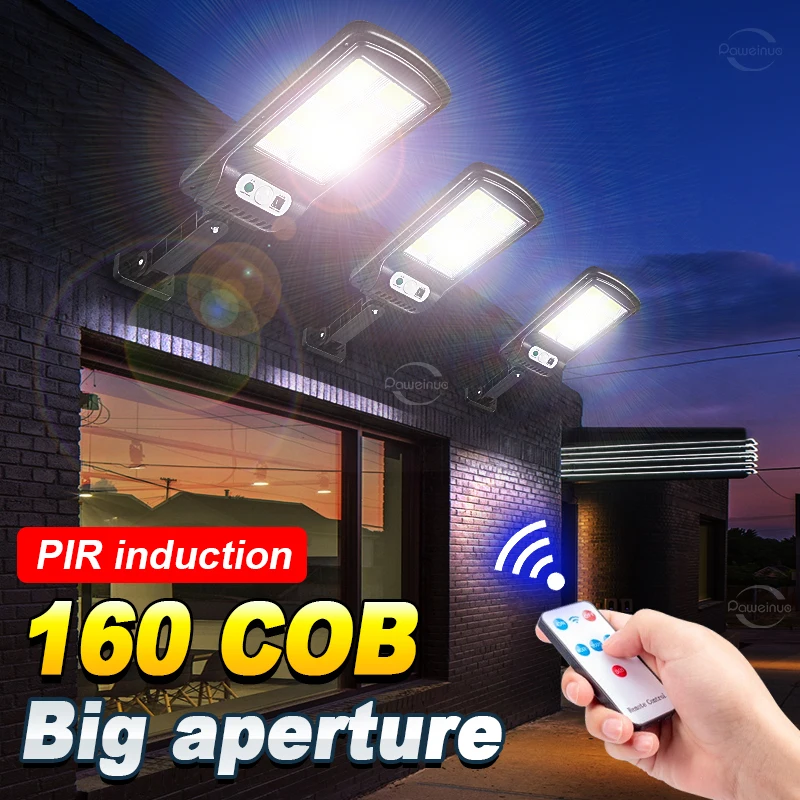 Powerful Solar Led Light Outdoor Solar Lamp 160COB Garden Street Light 3 Modes Waterproof Motion Sensor Remote Control Wall Lamp