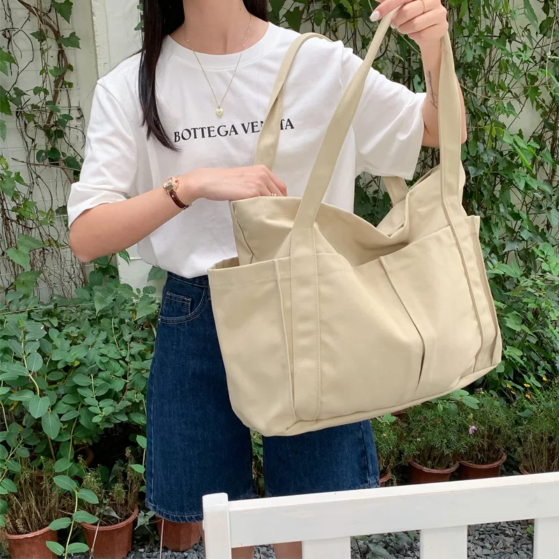 

Вместительная холщовая сумка-тоут для женщин, прочная сумка через плечо с несколькими карманами и застежкой-молнией для работы, учебы и повседневного использования