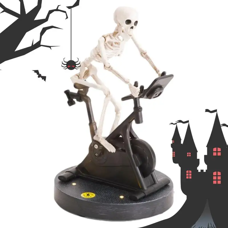 Skeleton Riding Bikes Car Decoration Funny Spooky Animatronic Skeleton Decorative Skeleton On Spin Bikes Novelty Halloween