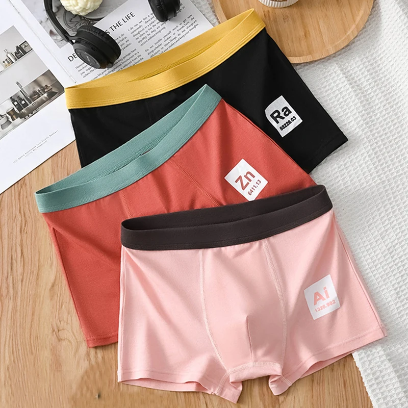 

4pcs Men Boxershort Student Sport Underwear Breathable Cool Large Size Teenager Panties Male Seamless Printing Flat Corner Short