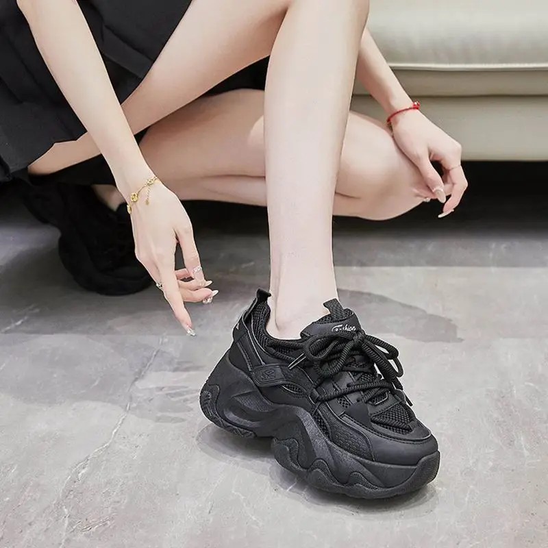 ​2025 New Women's Clunky Sneakers Spring Summer Thick Sole Height Increase Versatile Casual Sneakers​ Lace Up Shoes for Women