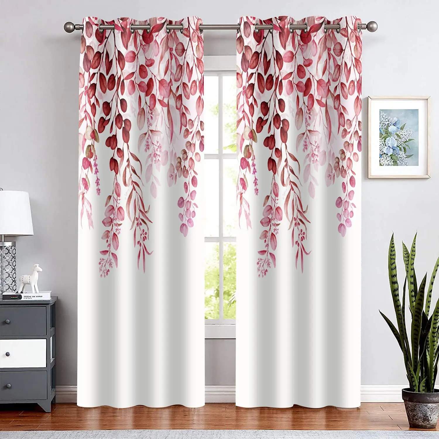 

Эвкалиптовые шторы, Wee ng Бордовые сочные растения, цветочные шторы, затемняющие комнату, термоизолированная полиэфирная ткань, гр