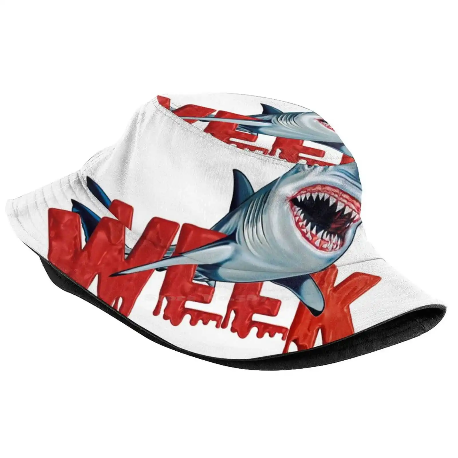 Week Of The Shark Korean Caps Funny Beach Bucket Hats Shark Week Sharks Blood Monthly Period Ocean Animal Beach Fishing Roy